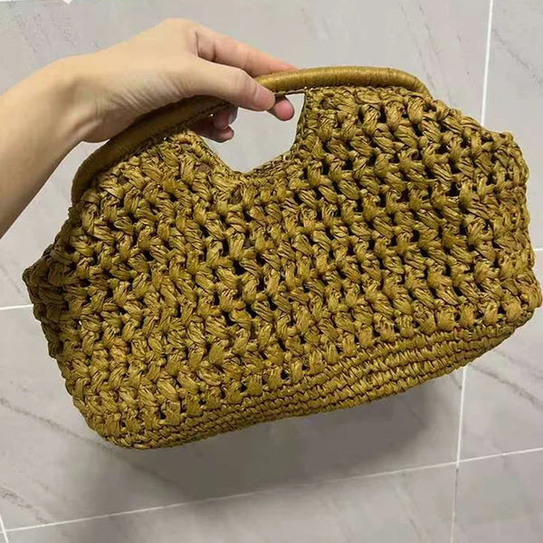 Bolsa de mão feminina de palha, casual vintage feita à mão ideal para o verão de 2025