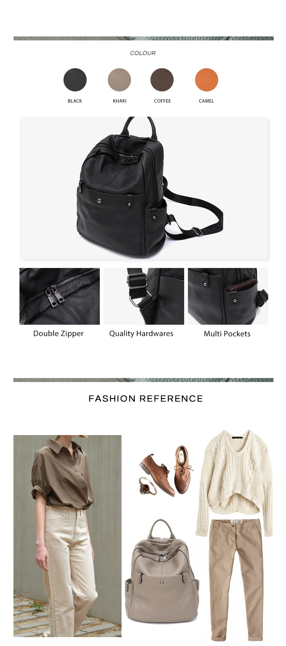 Mochila de couro bovino genuíno macio para uso diário, feminina, masculina, espaçosa, com vários bolsos, fashion, casual, versátil, para viagens, negócios, faculdade