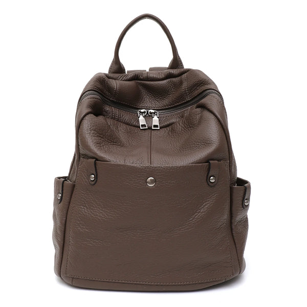 Mochila de couro bovino genuíno macio para uso diário, feminina, masculina, espaçosa, com vários bolsos, fashion, casual, versátil, para viagens, negócios, faculdade