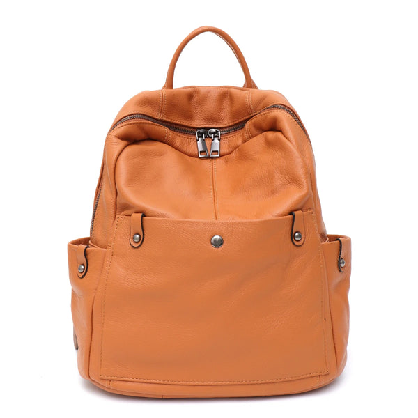 Mochila de couro bovino genuíno macio para uso diário, feminina, masculina, espaçosa, com vários bolsos, fashion, casual, versátil, para viagens, negócios, faculdade