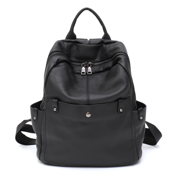 Mochila de couro bovino genuíno macio para uso diário, feminina, masculina, espaçosa, com vários bolsos, fashion, casual, versátil, para viagens, negócios, faculdade