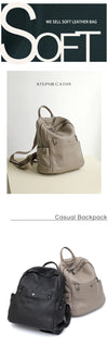 Mochila de couro bovino genuíno macio para uso diário, feminina, masculina, espaçosa, com vários bolsos, fashion, casual, versátil, para viagens, negócios, faculdade