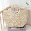 Summer Half-moon Straw Bag For Women Handmade Portable Handbag Large Capacity Beach Bag Basket Woven Top-handle Bag Purse Totes