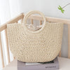 Summer Half-moon Straw Bag For Women Handmade Portable Handbag Large Capacity Beach Bag Basket Woven Top-handle Bag Purse Totes