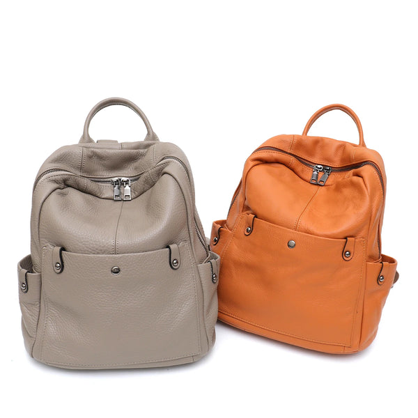 Mochila de couro bovino genuíno macio para uso diário, feminina, masculina, espaçosa, com vários bolsos, fashion, casual, versátil, para viagens, negócios, faculdade
