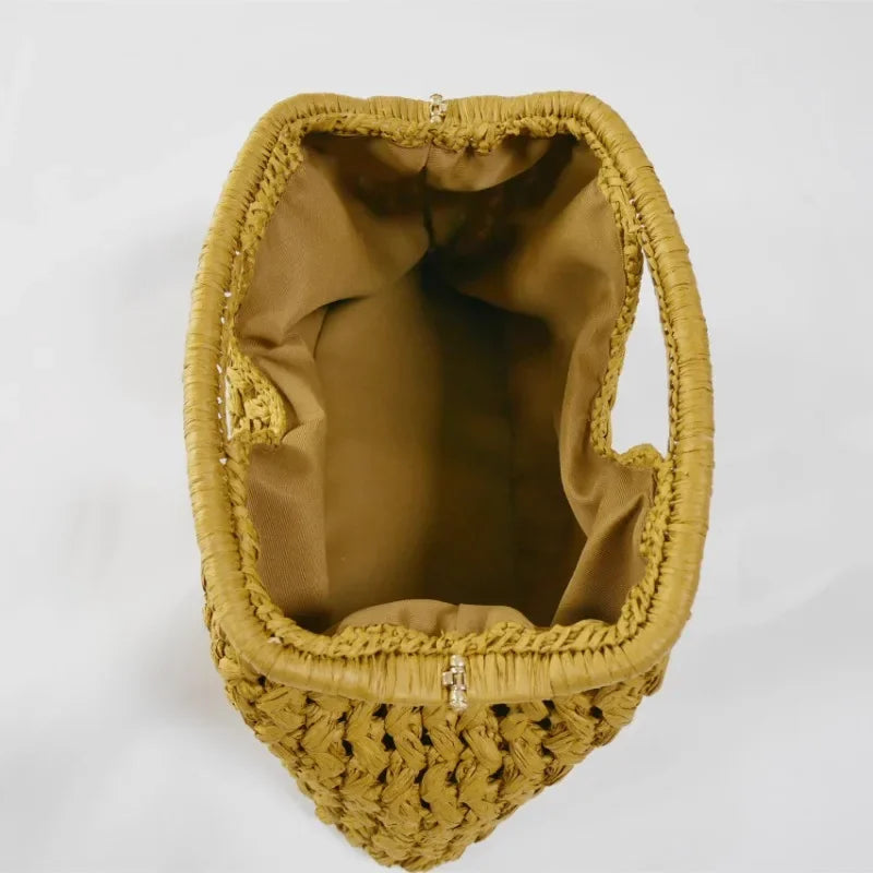 Bolsa de mão feminina de palha, casual vintage feita à mão ideal para o verão de 2025