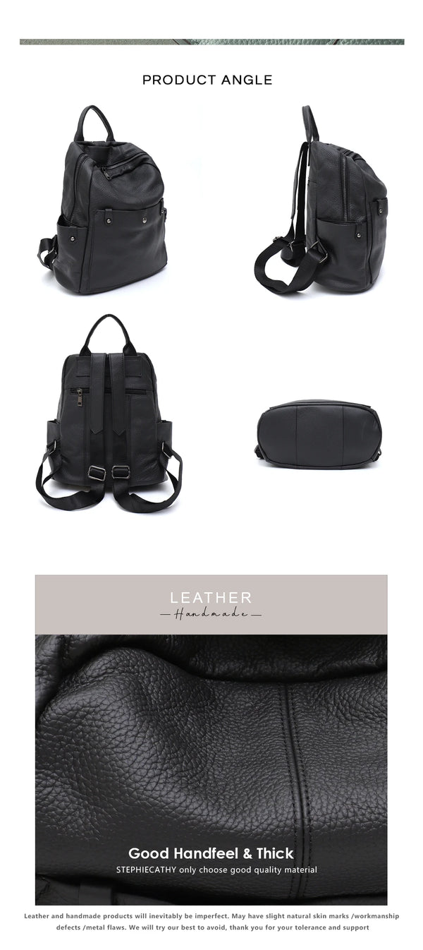 Mochila de couro bovino genuíno macio para uso diário, feminina, masculina, espaçosa, com vários bolsos, fashion, casual, versátil, para viagens, negócios, faculdade