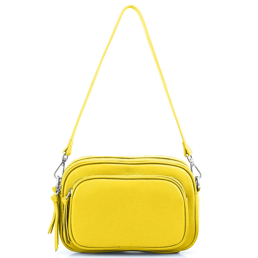 Zency Designer Women Shoulder Bag Genuine Cowhide Leather Handbag Zipper Pockets Large Capacity Female Crossbody Bag White