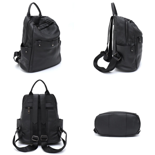 Mochila de couro bovino genuíno macio para uso diário, feminina, masculina, espaçosa, com vários bolsos, fashion, casual, versátil, para viagens, negócios, faculdade