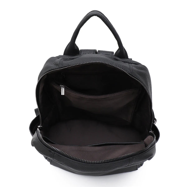 Mochila de couro bovino genuíno macio para uso diário, feminina, masculina, espaçosa, com vários bolsos, fashion, casual, versátil, para viagens, negócios, faculdade