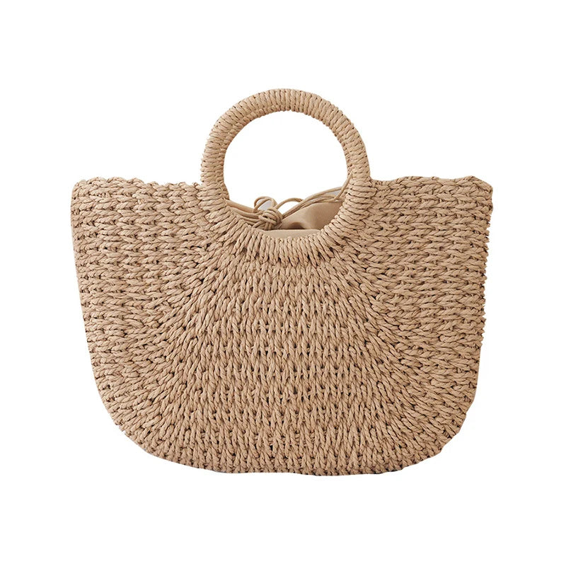 Summer Half-moon Straw Bag For Women Handmade Portable Handbag Large Capacity Beach Bag Basket Woven Top-handle Bag Purse Totes