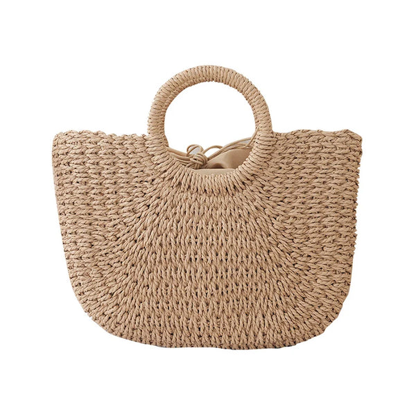 Summer Half-moon Straw Bag For Women Handmade Portable Handbag Large Capacity Beach Bag Basket Woven Top-handle Bag Purse Totes