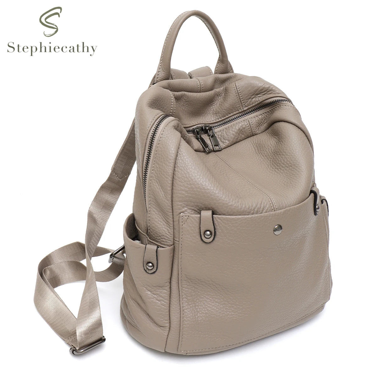 Mochila de couro bovino genuíno macio para uso diário, feminina, masculina, espaçosa, com vários bolsos, fashion, casual, versátil, para viagens, negócios, faculdade